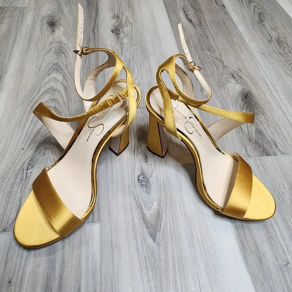 Jessica Simpson Sandals Women's 8M Gold Rayli Ankle Strap Heeled